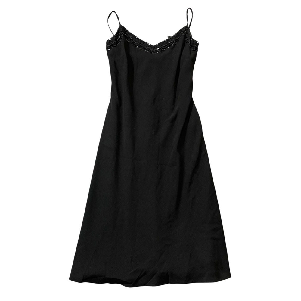 Lauren Ralph Lauren‎ 6 Black Lined Sequined Neckline V Neck Dress